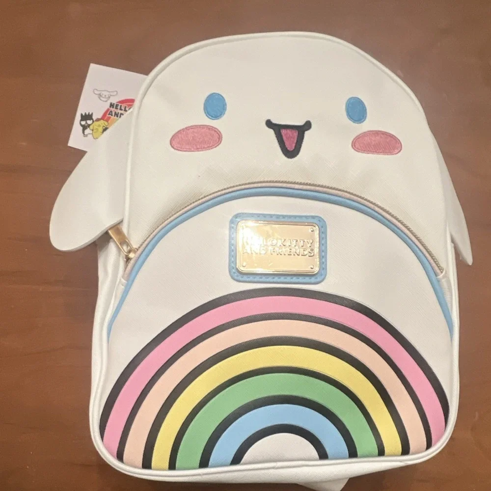 Sanrio Hello Kitty Rainbow Animation Backpack Adjustable Strap White Pink Blue